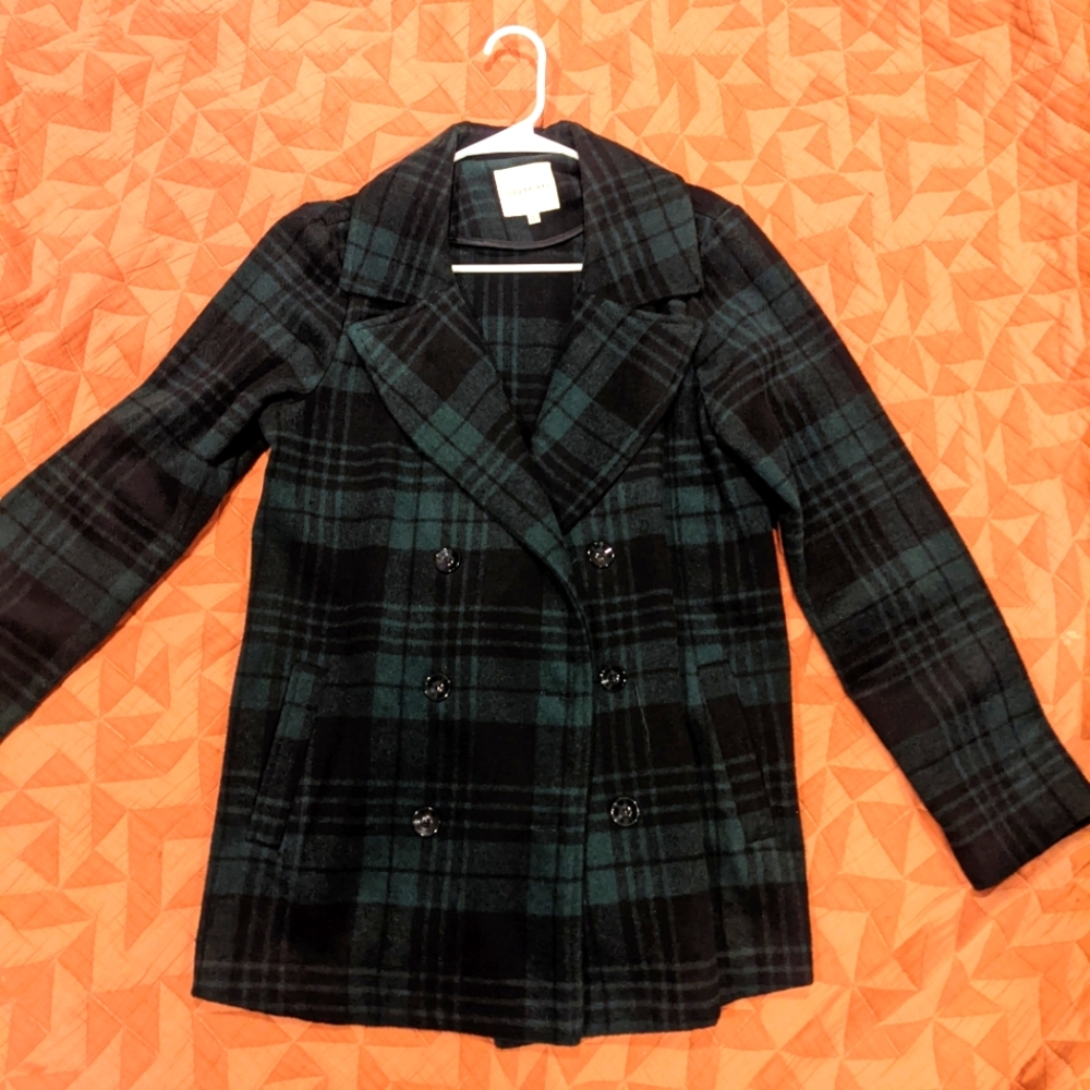 Copper key plaid flannel double breasted button up coat